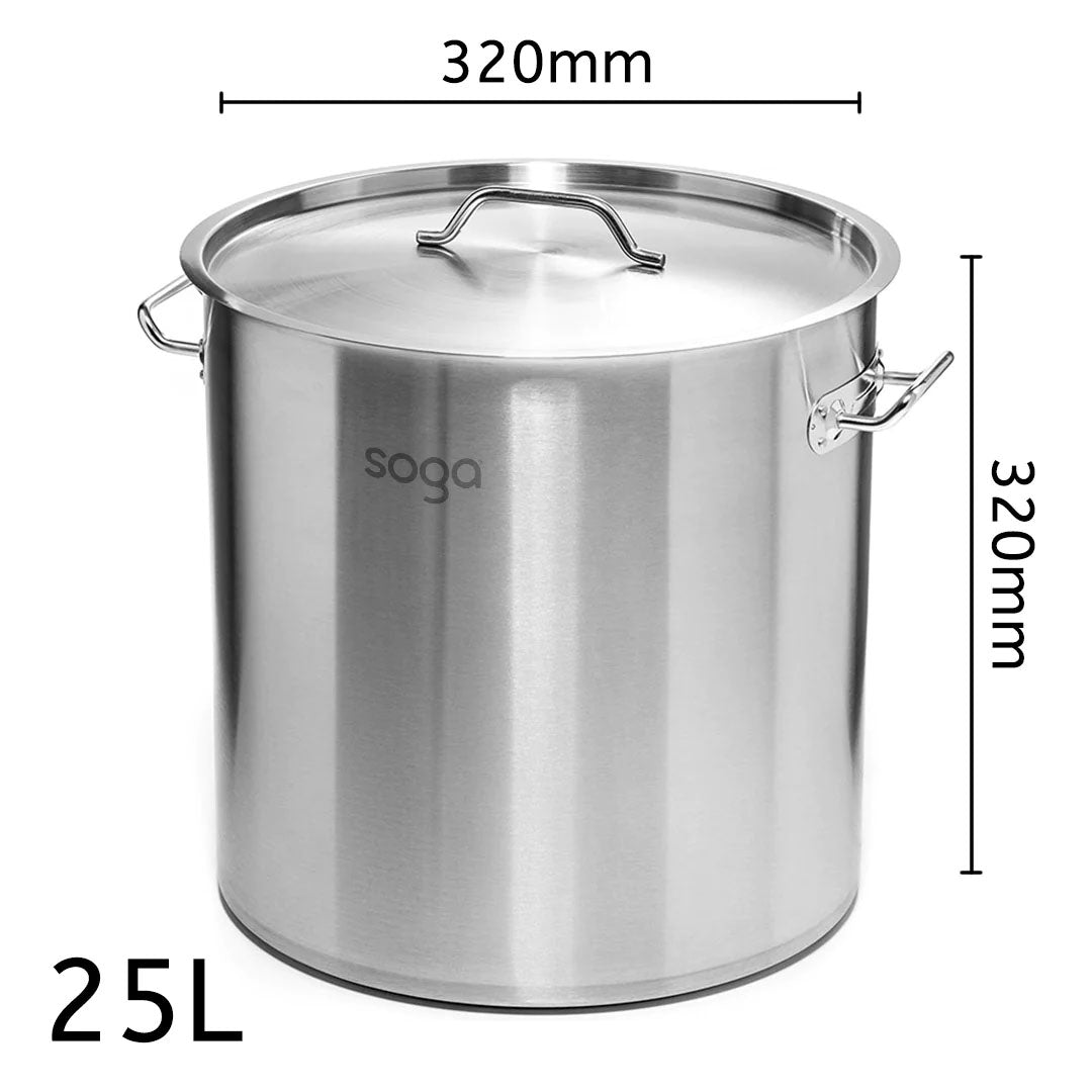 SOGA Stock Pot 25LT Top Grade Thick Stainless Steel Stockpot 32CM 18/10