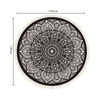 SOGA 120cm Mandala Modern Ethnic Tassel Print Anti-slip Doormat, Home Decor