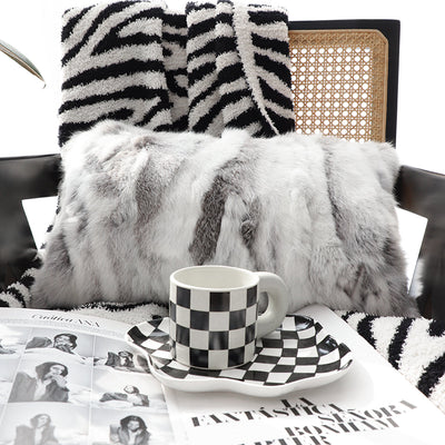 SOGA 2X 30cm Throw Pillow Floral Gray Rabbit Fur Lumbar Warm Cozy Decorative Cushion Home Decor