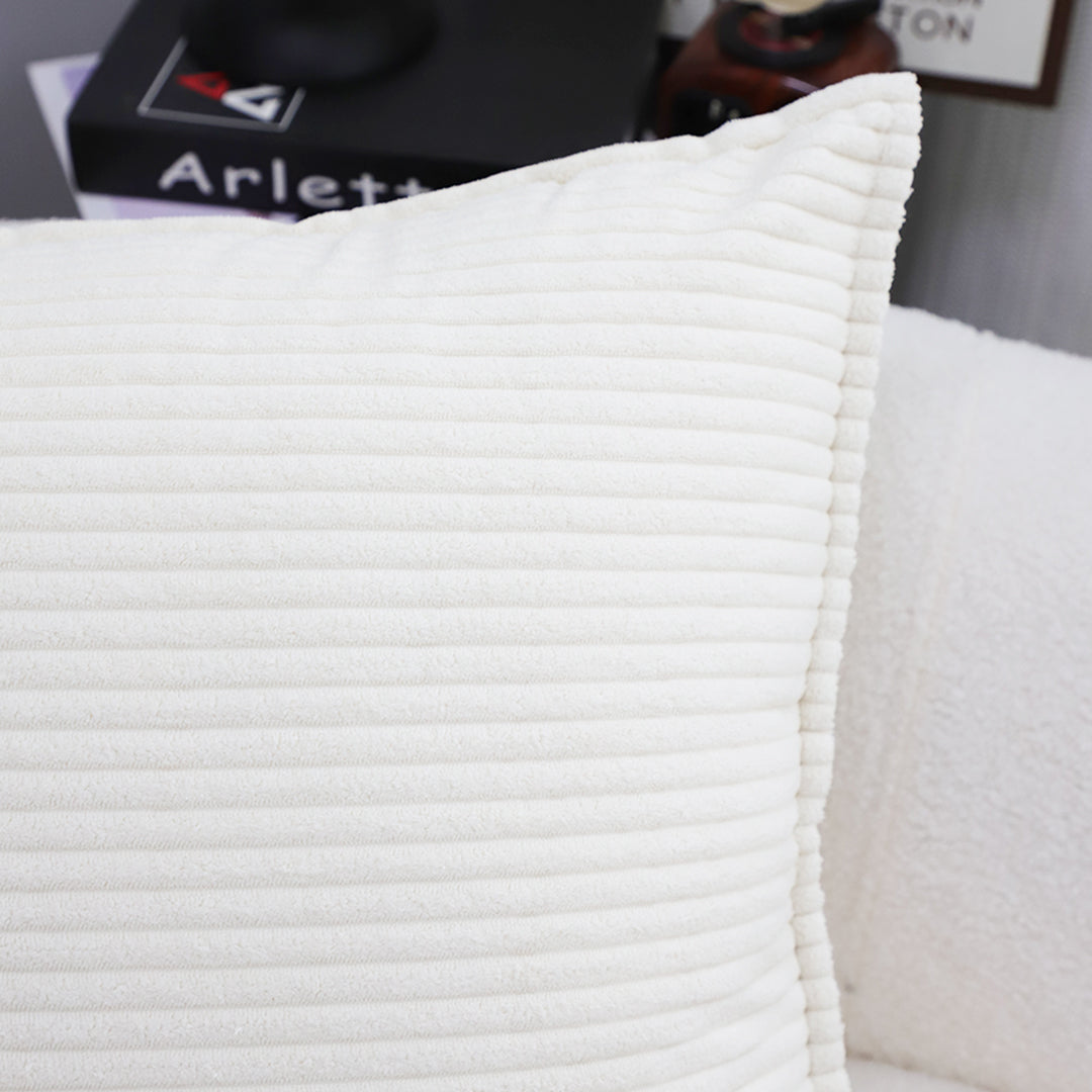 SOGA 2X 50cm Beige Throw Pillow Warm Wabi-sabi Striped Corduroy Square For Home Decor