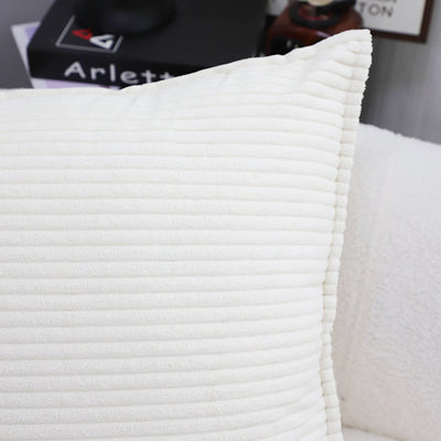 SOGA 2X 50cm Beige Throw Pillow Warm Wabi-sabi Striped Corduroy Square For Home Decor