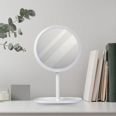 SOGA 2X 26cm White Round Smart LED Makeup Bedroom Table Vanity Mirror Tricolor Adjustable Light