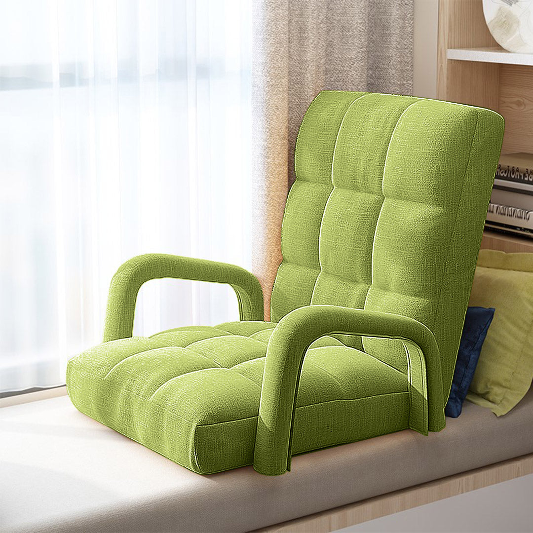 SOGA 4X Foldable Lounge Cushion Adjustable Floor Lazy Recliner Chair with Armrest Yellow Green