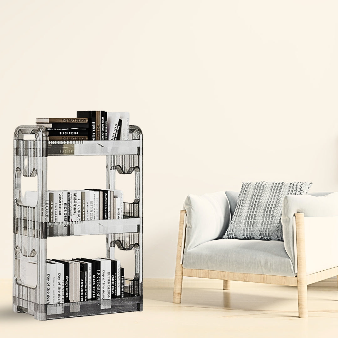 SOGA 2X 38x24cm Clear 3 Tier Bookshelf & Cosmetic Storage Organizer Trolley Rack