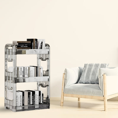 SOGA 2X 38x24cm Clear 3 Tier Bookshelf & Cosmetic Storage Organizer Trolley Rack