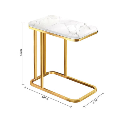 SOGA 2X 30x50cm White Ceramic Sofa Side Square Mini Table w/ Gold Metal Legs