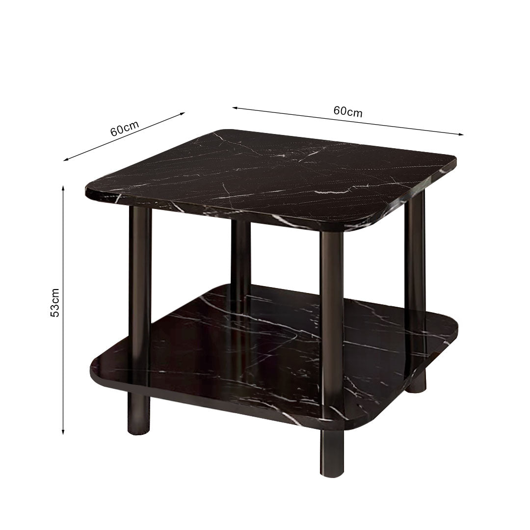 SOGA 60cm Black Ceramic Table Stone Pattern Modern Design with Black Metal Legs