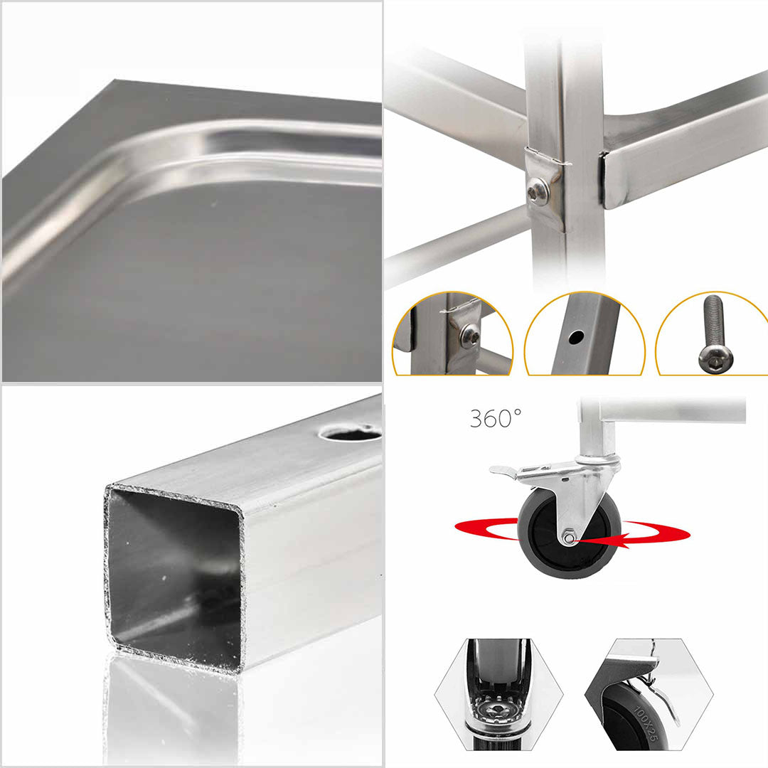 SOGA 2 Tier Stainless Steel Kitchen Dining Food Cart Trolley Utility Size 85x45x90cm Medium