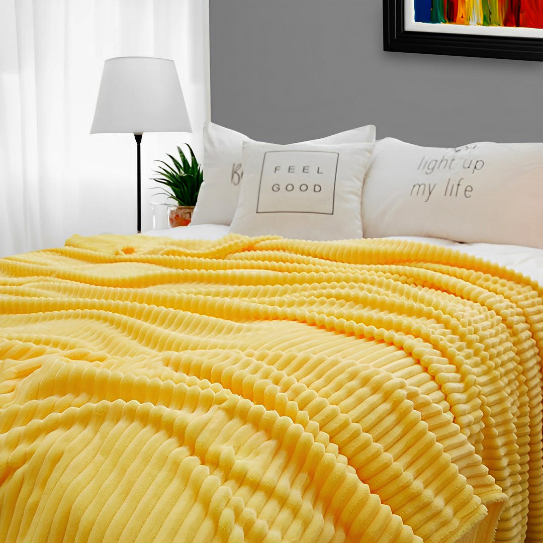 SOGA 2X Yellow Throw Blanket Warm Cozy Striped Pattern Thin Flannel Coverlet Fleece Bed Sofa Comforter