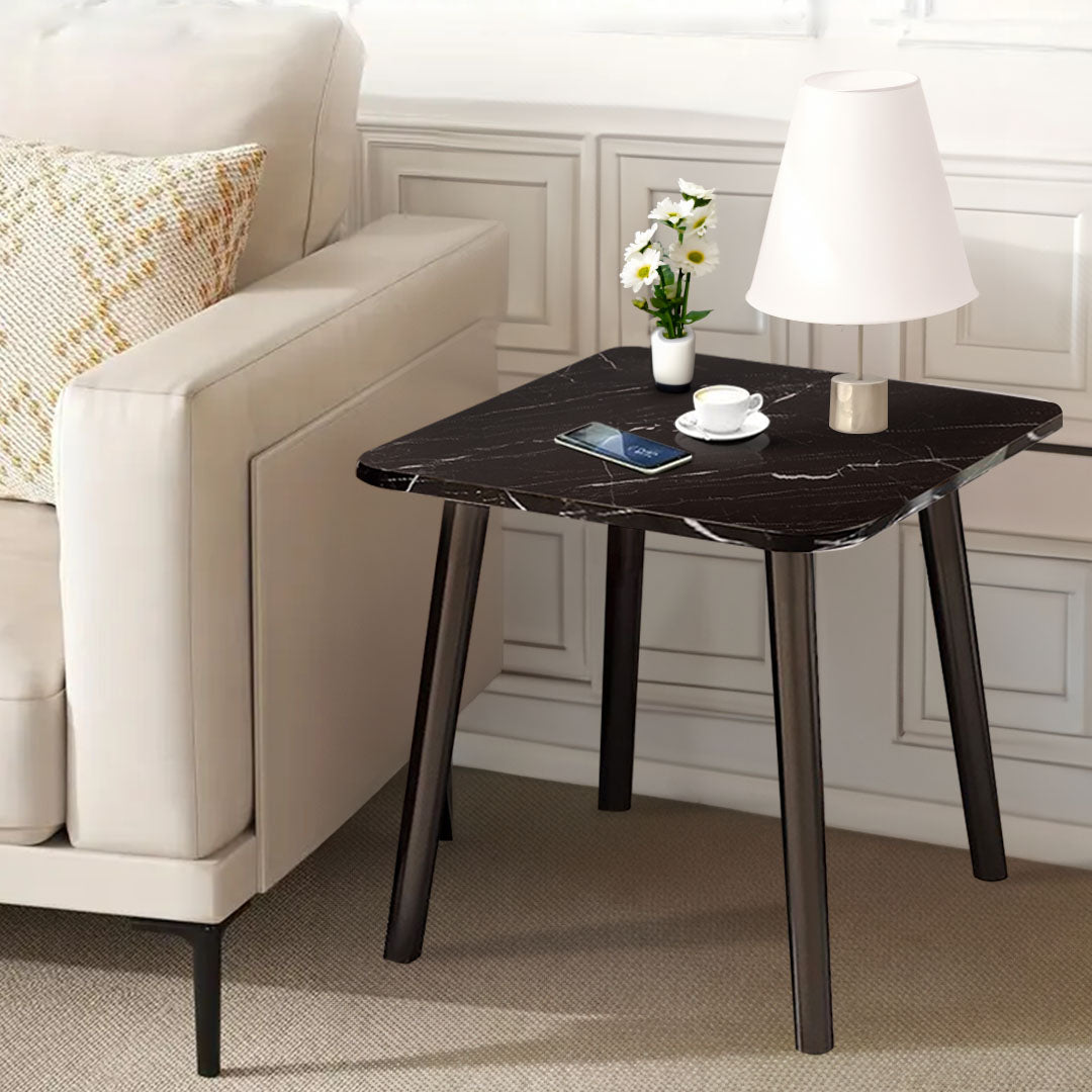 SOGA 2X 40cm Black Ceramic Table Stone Pattern Compact Modern Design with Black Metal Legs