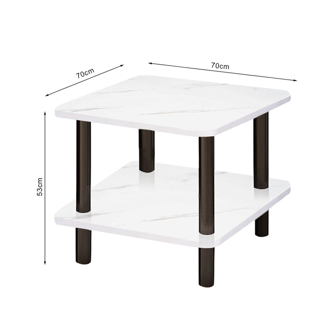 SOGA 2X 70cm White Ceramic Table Stone Pattern Modern Design with Black Metal Legs
