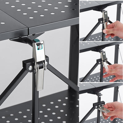 SOGA 4 Tier Steel Black Foldable Kitchen Cart Multi-Functional Shelves Storage Organizer with Wheels