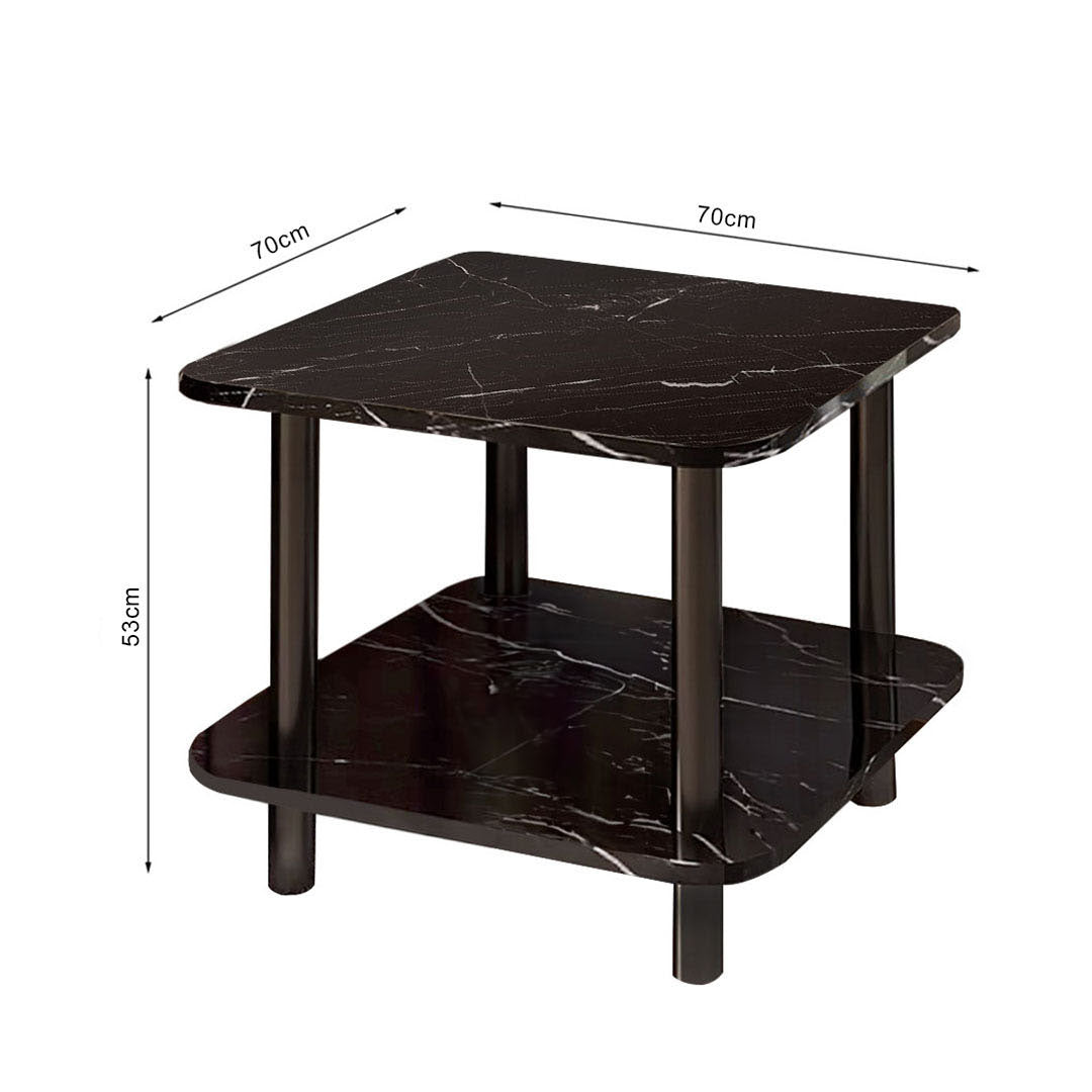 SOGA 2X 70cm Black Ceramic Side Table Stone Pattern Modern Design with Black Metal Legs