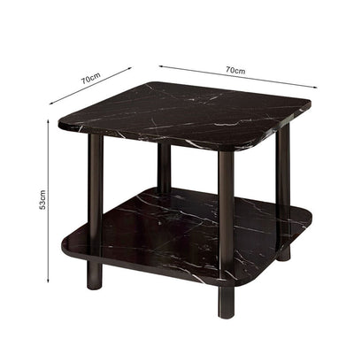 SOGA 2X 70cm Black Ceramic Side Table Stone Pattern Modern Design with Black Metal Legs
