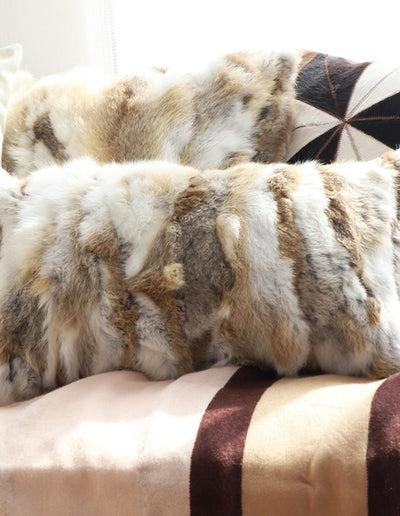 SOGA 2X 30cm Throw Pillow Coffee Rabbit Fur Lumbar Warm Cozy Decorative Cushion Home Decor