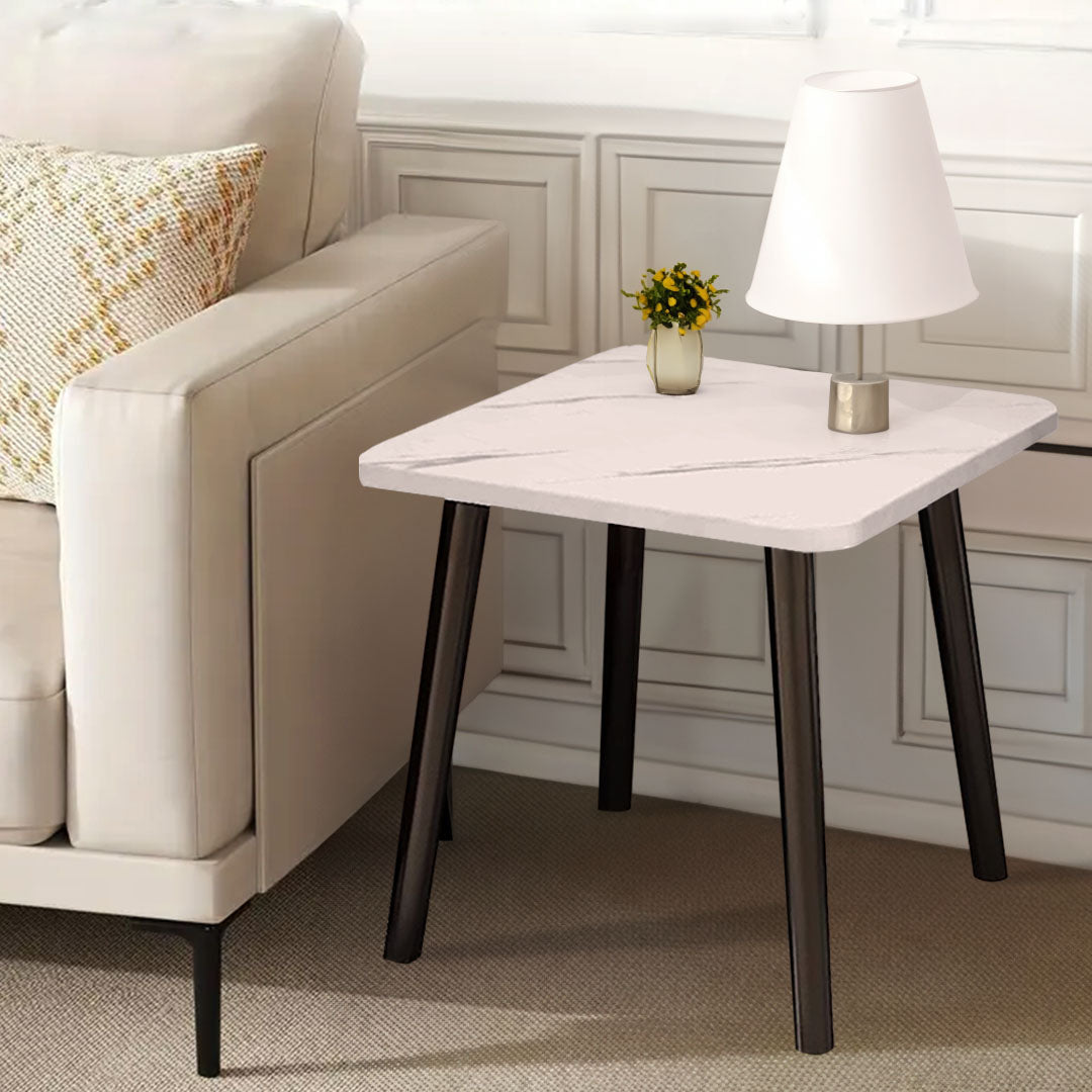SOGA 2X 40cm White Ceramic Table Stone Pattern Compact Modern Design with Black Metal Legs