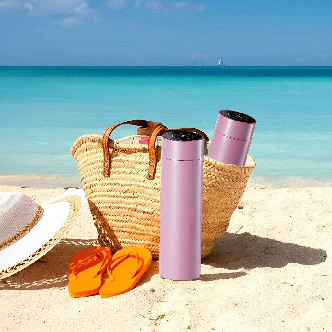 SOGA 2X 500ML Stainless Steel Smart LCD Thermometer Display Bottle Vacuum Flask Thermos Pink