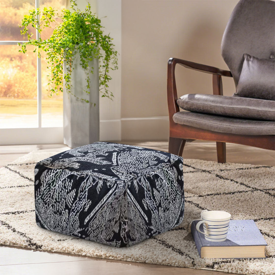 SOGA 55x30cm Black Squared Soft Pouffe Seat Cushion Elegant Home Accent Décor Stylish Footstool
