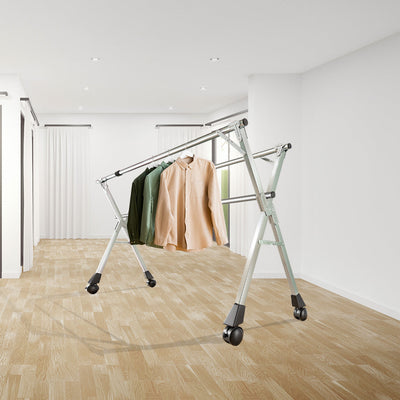 SOGA 2X 200cm Portable Drying Rack Clothes Steel Laundry Rack Foldable Space-Saving Laundry Holder 3 Poles