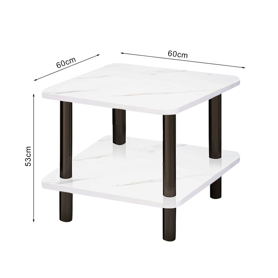 SOGA 2X 60cm White Ceramic Side Table Stone Pattern Modern Design with Metal Legs
