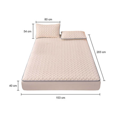 SOGA Beige 153cm Wide Mattress Cover Thick Quilted Fleece Stretchable Clover Design Bed Spread Sheet Protector with Pillow Covers05