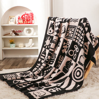 SOGA 2X 130x160cm Throw Blanket  Black and White New Year Limited Edition Peace and Joy Plush Cozy