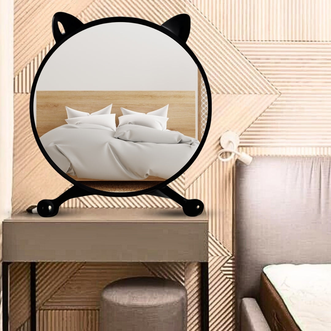 SOGA 2X 40cm Black Smart Makeup Bedroom Table Mirror Cat Ear Style No LED Light