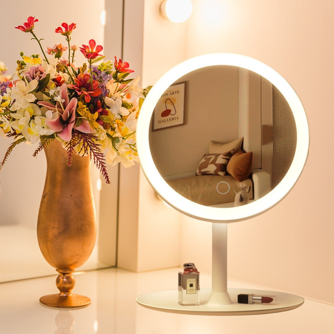 SOGA 2X 26cm White Round Smart LED Makeup Bedroom Table Vanity Mirror Tricolor w/ 5x Magnification