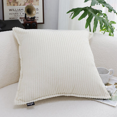 SOGA 2X 50cm Beige Throw Pillow Warm Wabi-sabi Striped Corduroy Square For Home Decor