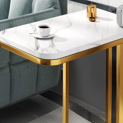 SOGA 2X 30x50cm White Ceramic Sofa Side Square Mini Table w/ Gold Metal Legs