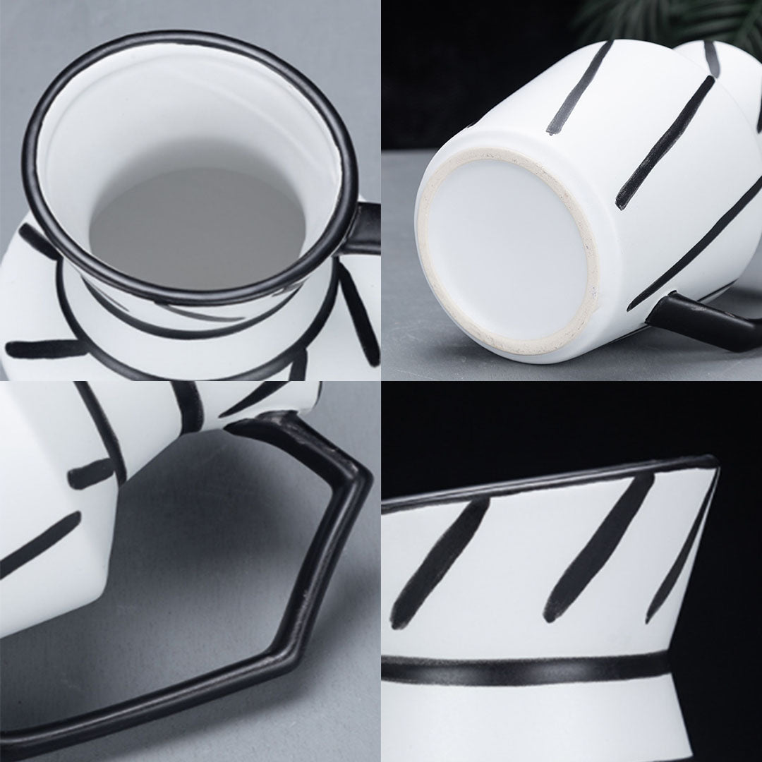 SOGA 23.5x19.5cm Ornament Modern Ceramic Decorative Pitcher Striped Vase with Handle with Geometric Design for Home Décor