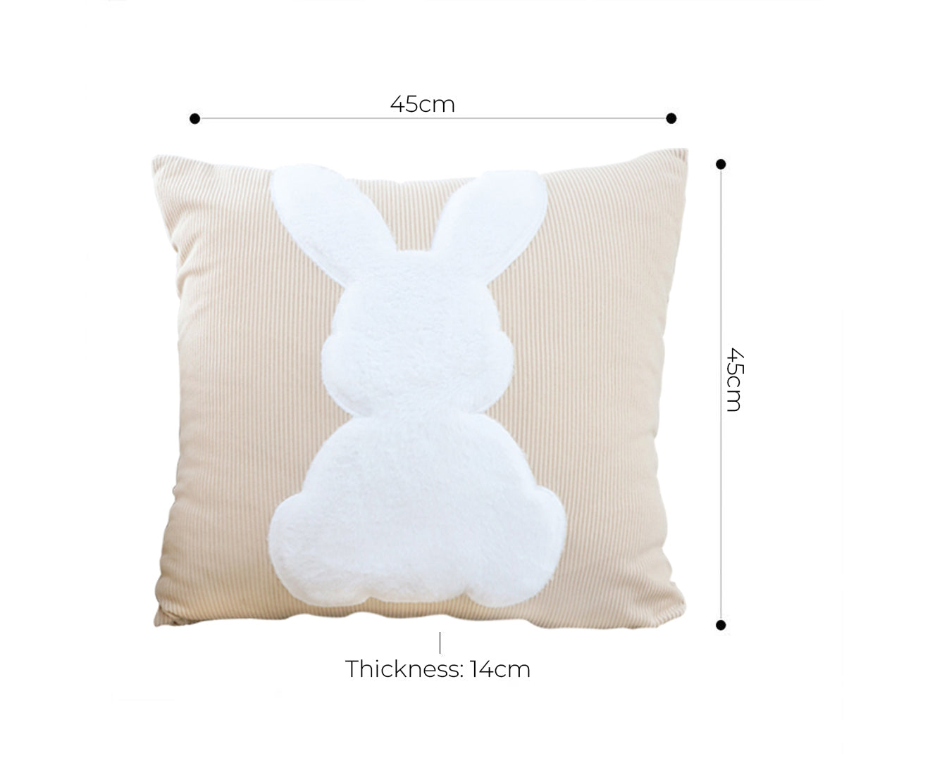 SOGA 2X 45cm Throw Pillow Light Tan Square Cushion with Soft White Rabbit Design Decorative Home Decor