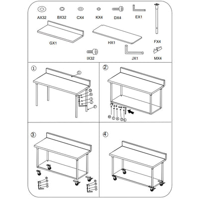 SOGA 120cm Commercial Catering Kitchen Stainless Steel Prep Work Bench Table with Backsplash and Caster Wheels