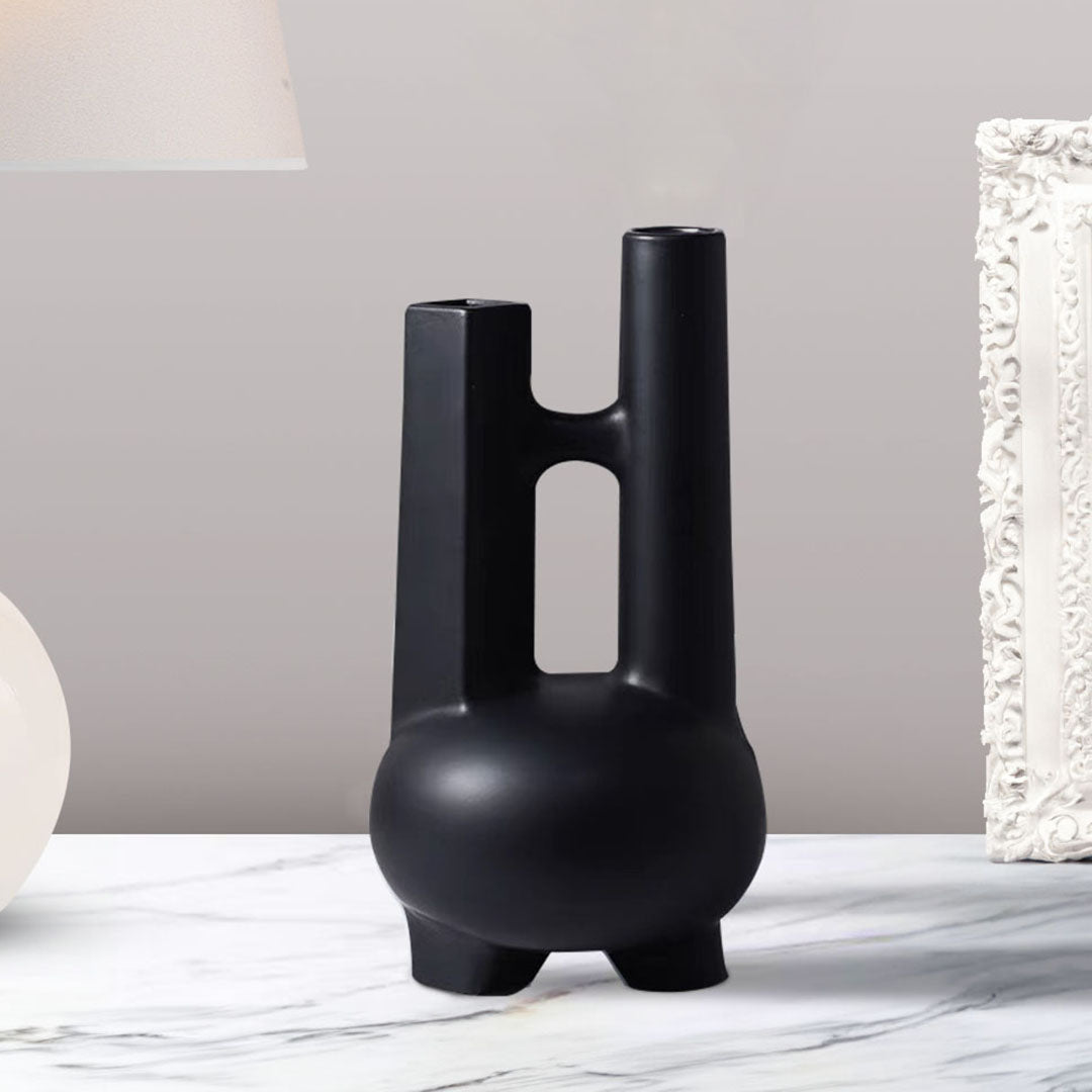 SOGA 2X Ornament Modern Geometric Vase Minimalist Double Tube Abstract Sculpture for Home Décor