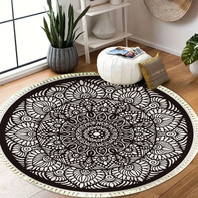 SOGA 120cm Mandala Modern Ethnic Tassel Print Anti-slip Doormat, Home Decor