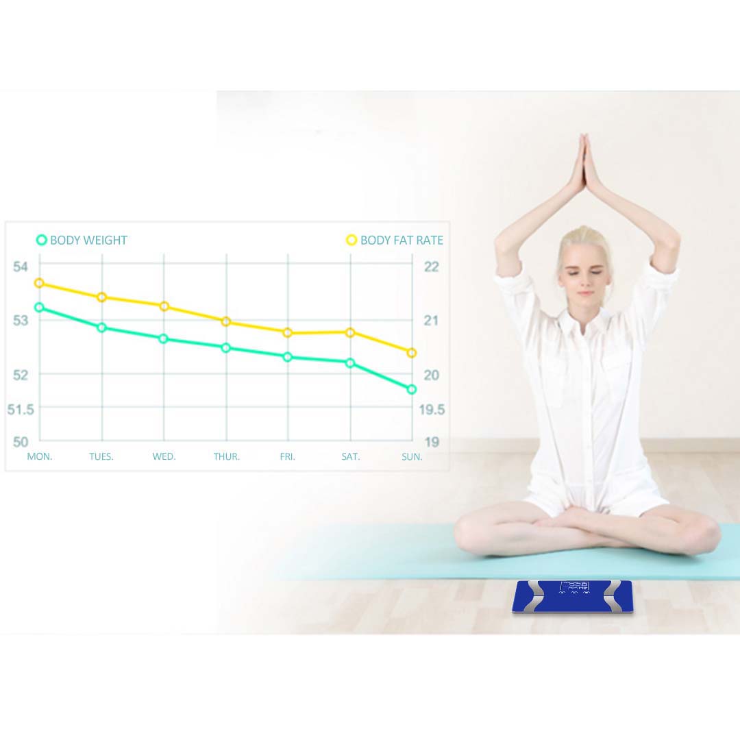 SOGA 2X Glass LCD Digital Body Fat Scale Bathroom Electronic Gym Water Weighing Scales Blue