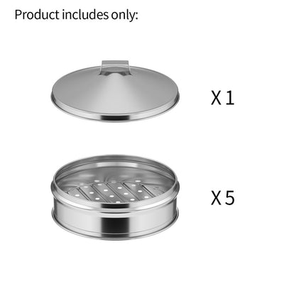 SOGA 2X 5 Tier Stainless Steel Steamers With Lid Work inside of Basket Pot Steamers 22cm