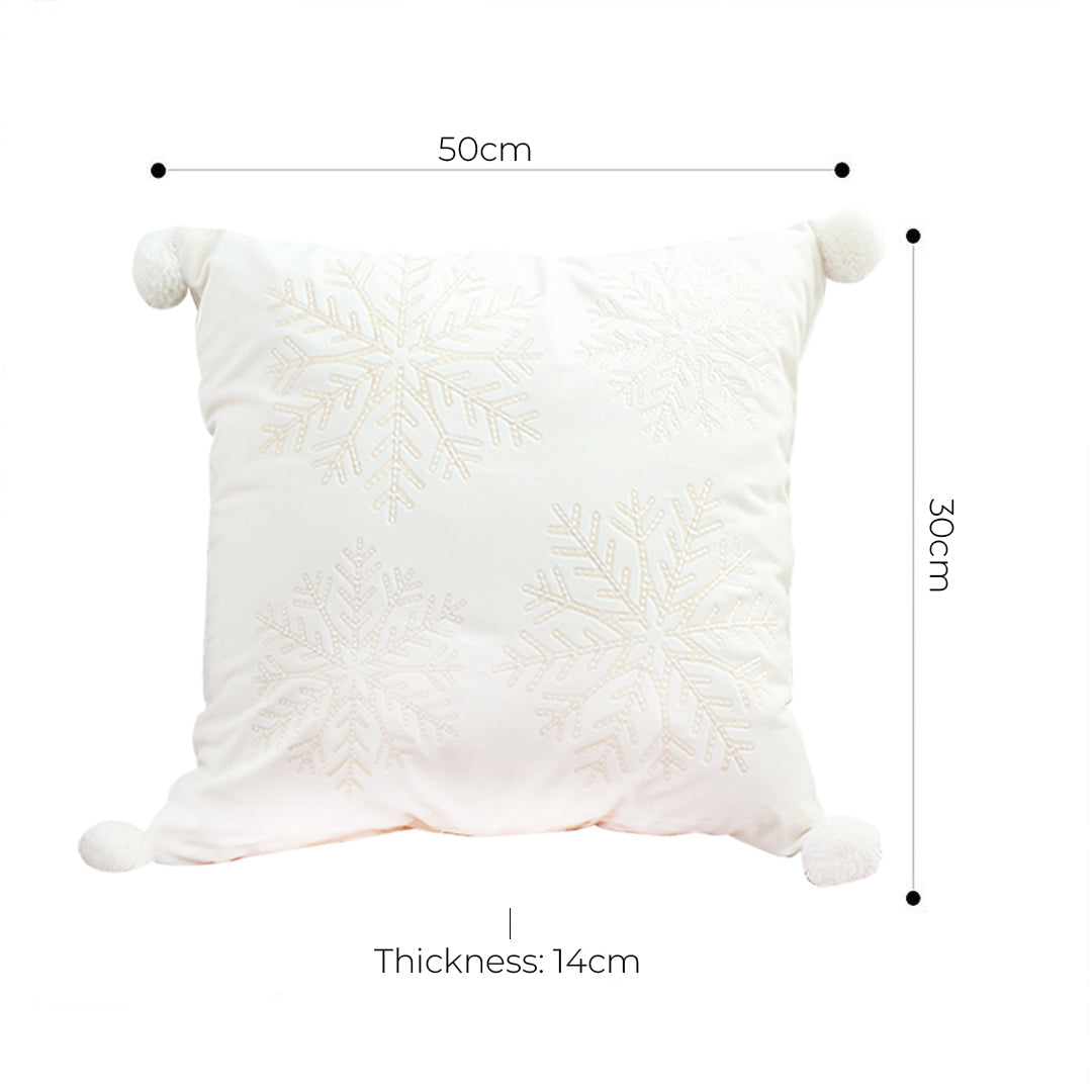 SOGA 2X 45cm Throw Pillow White Soft Plush Christmas Snowflake Ball Square For festive Holiday