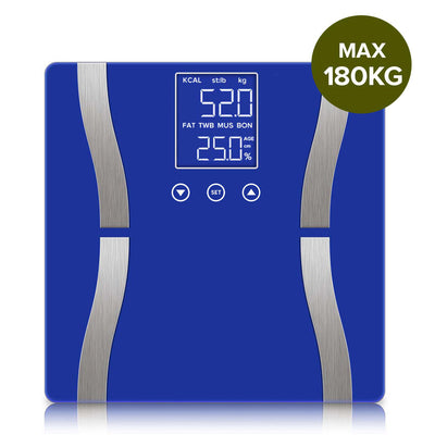 SOGA 2X Glass LCD Digital Body Fat Scale Bathroom Electronic Gym Water Weighing Scales Blue