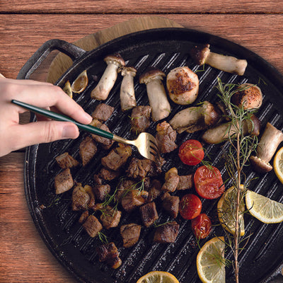 SOGA 30cm Ribbed Cast Iron Frying Pan Skillet Steak Sizzle Platter