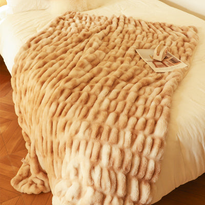 SOGA 150x200cm Throw Blanket Camel Brown Double Layer Rabbit Fur Cozy Comfort with Stylish Decor