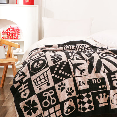 SOGA 2X 130x160cm Throw Blanket  Black and White New Year Limited Edition Peace and Joy Plush Cozy