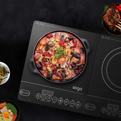 SOGA Dual Burners Cooktop Stove 30cm Stainless Steel Induction Casserole and 30cm Fry Pan