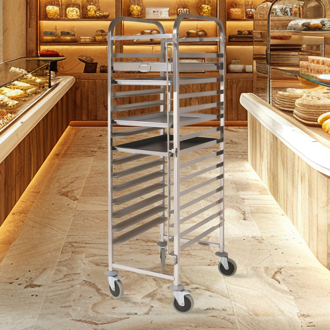 SOGA Gastronorm Trolley 16 Tier Stainless Steel Cake Bakery Trolley Suits 60*40cm Tray