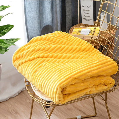 SOGA 2X Yellow Throw Blanket Warm Cozy Striped Pattern Thin Flannel Coverlet Fleece Bed Sofa Comforter
