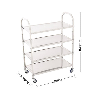 SOGA 2X 4 Tier Stainless Steel Kitchen Dinning Food Cart Trolley Utility Size Square Large
