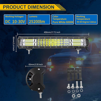 18 inch 252W Triple Row 7D Spot Flood Combo Beam LED Light Bar Waterproof LED Work Diving Lights for Off Road Jeep ATV AWD SUV 4WD 4x4 Pickup