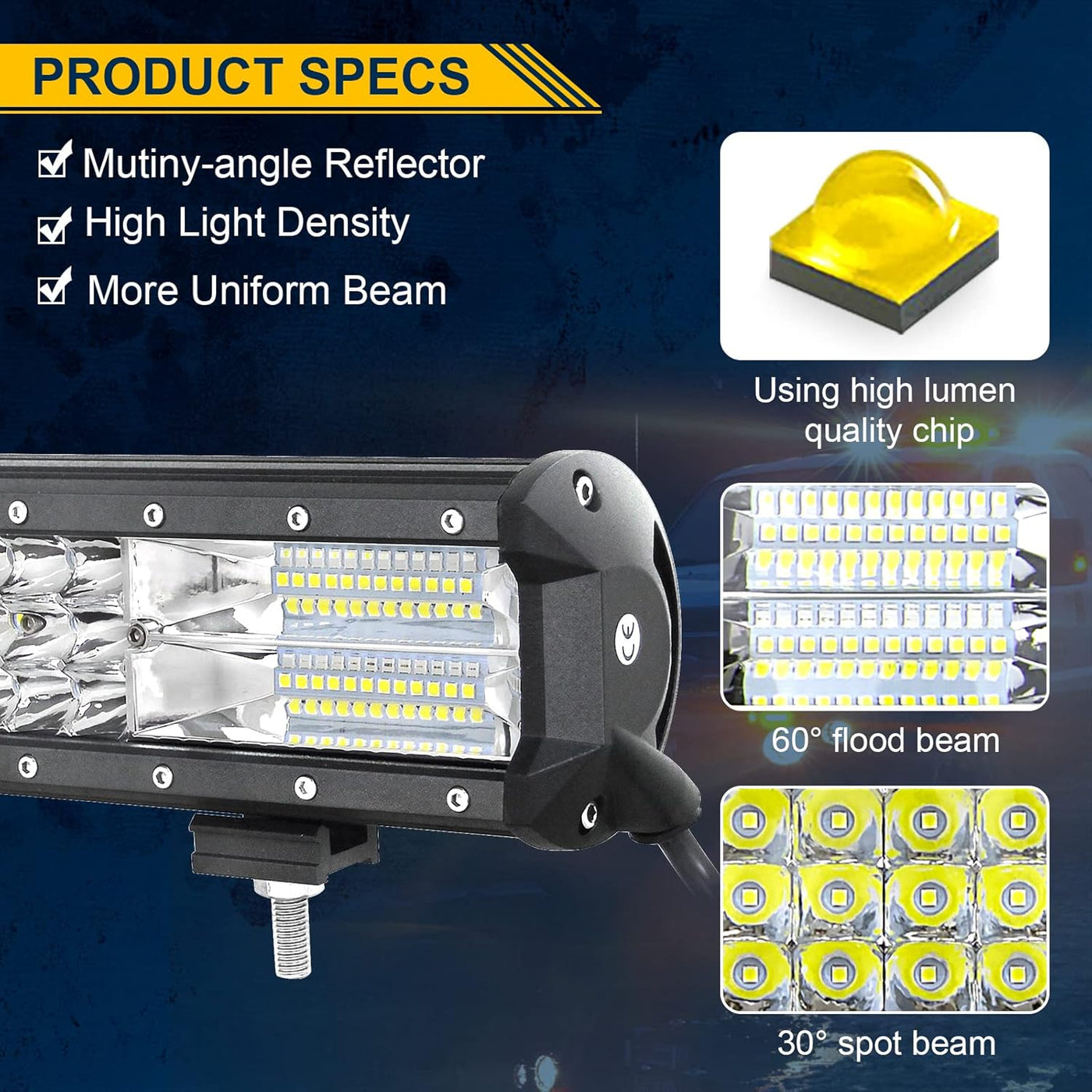 18 inch 252W Triple Row 7D Spot Flood Combo Beam LED Light Bar Waterproof LED Work Diving Lights for Off Road Jeep ATV AWD SUV 4WD 4x4 Pickup