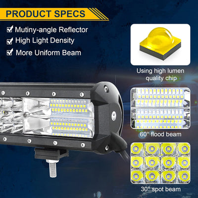 18 inch 252W Triple Row 7D Spot Flood Combo Beam LED Light Bar Waterproof LED Work Diving Lights for Off Road Jeep ATV AWD SUV 4WD 4x4 Pickup