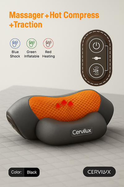 CerviLux™ Electric Massager Cervical Pillow Hot Compress Vibration Massage Neck Traction Relax Sleeping Memory Foam Pillow Spine Support